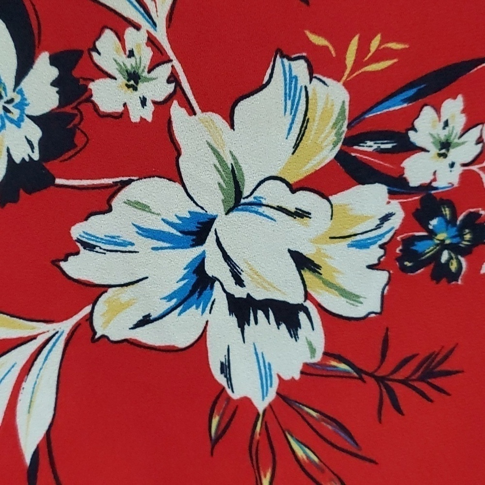 RED FLORAL BLOUSE SIZE LARGE CAREER BUSINESS CASUAL EVERYDAY OFFICE RESORT - Picture 3 of 8